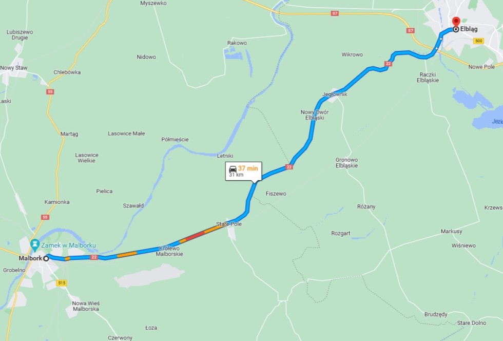 DK22. Malbork-Elblag. Zastanów się, czy chcesz stać w korkach.