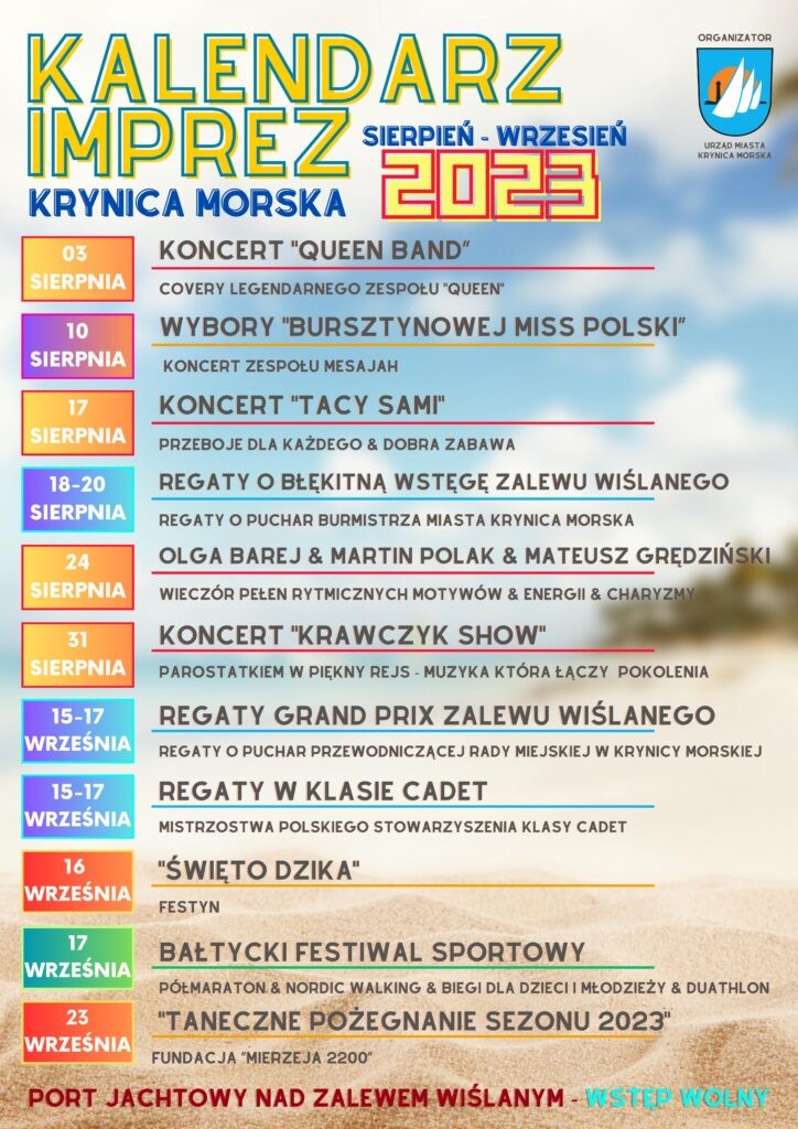 Krynica Morska. Kalendarz imprez na sezon 2023.