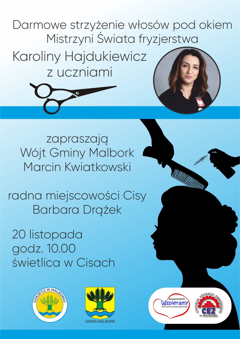 Gmina Malbork. Mistrzyni Świata fryzjerstwa Karolina Hajdukiewicz bezpłatnie ostrzyże seniorów z sołectwa Cisy.