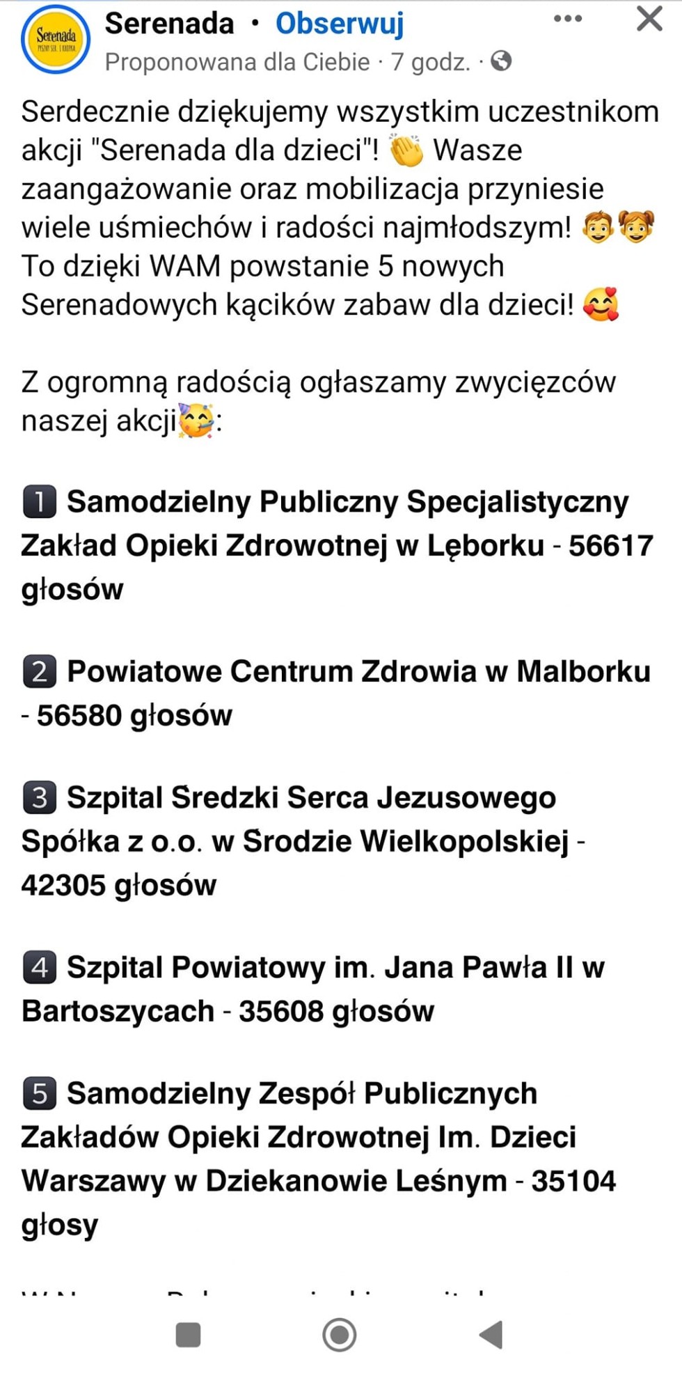 Udało się! W Powiatowym Centrum Zdrowia w Malborku powstanie Serenadowy kącik zabaw dla dzieci!
