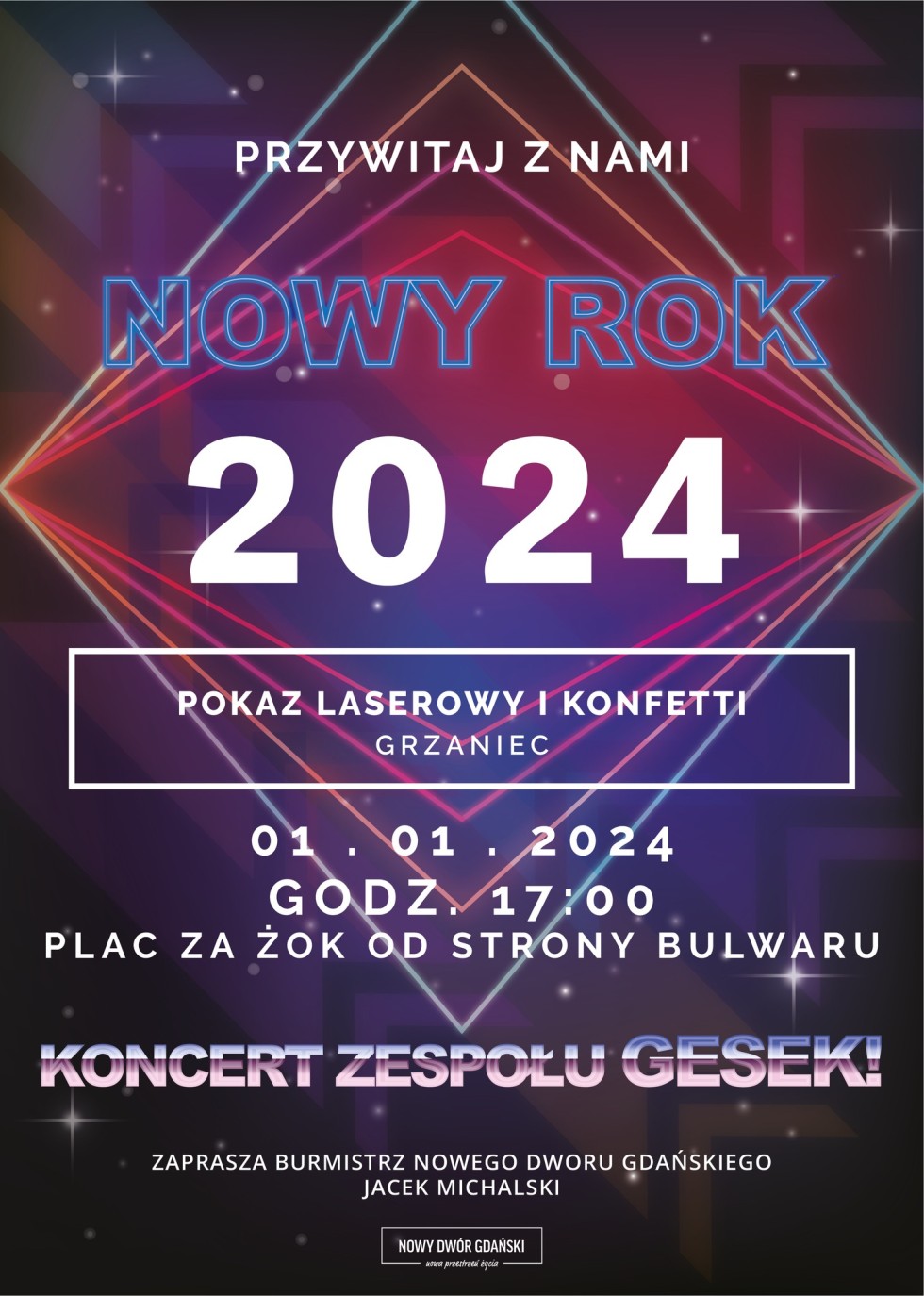 Nowy Dwór Gdański. Powitanie Nowego 2024 Roku.