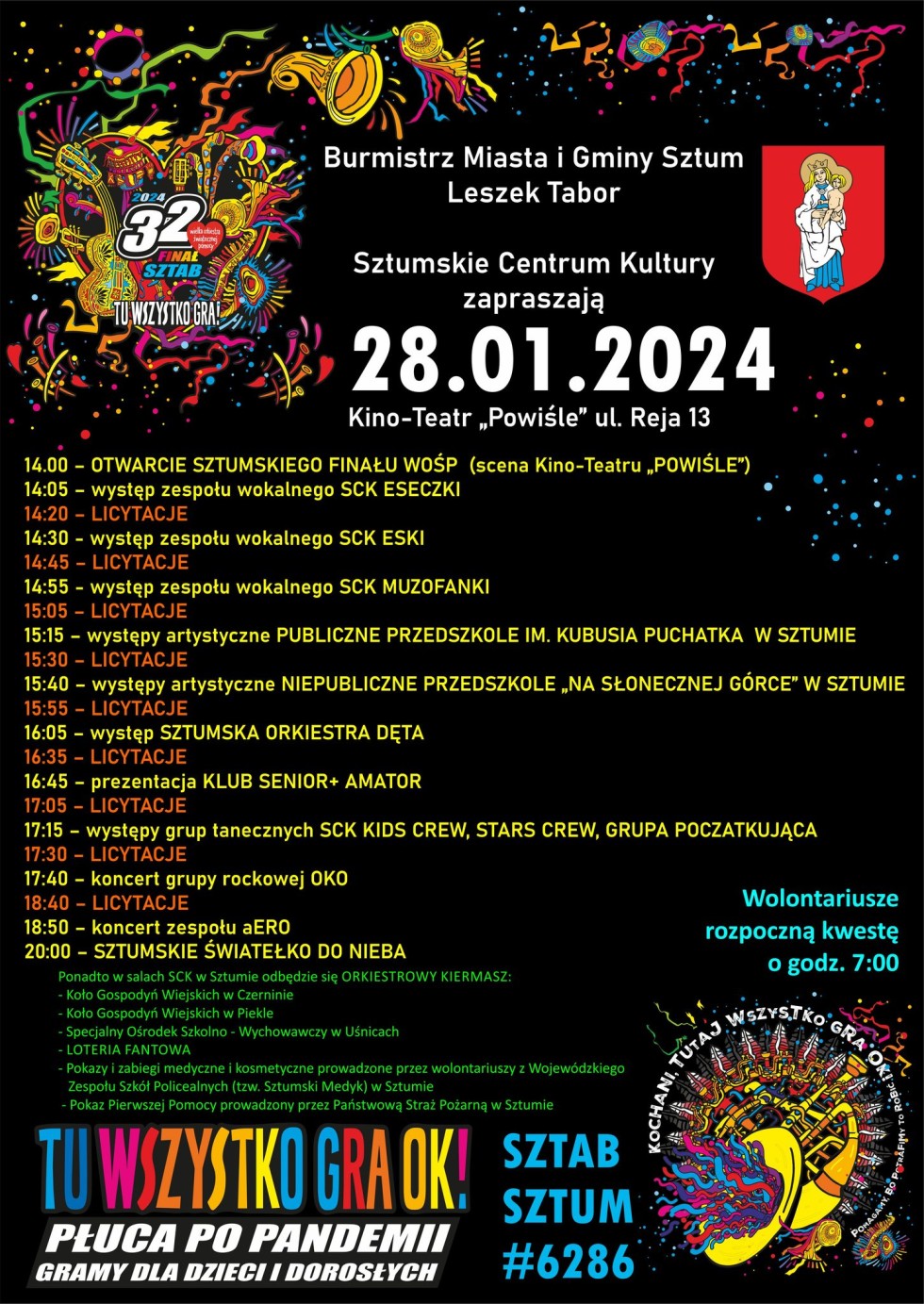 Sztum. 32. Finał WOŚP pełen fantastycznych atrakcji – szczegóły na plakacie.