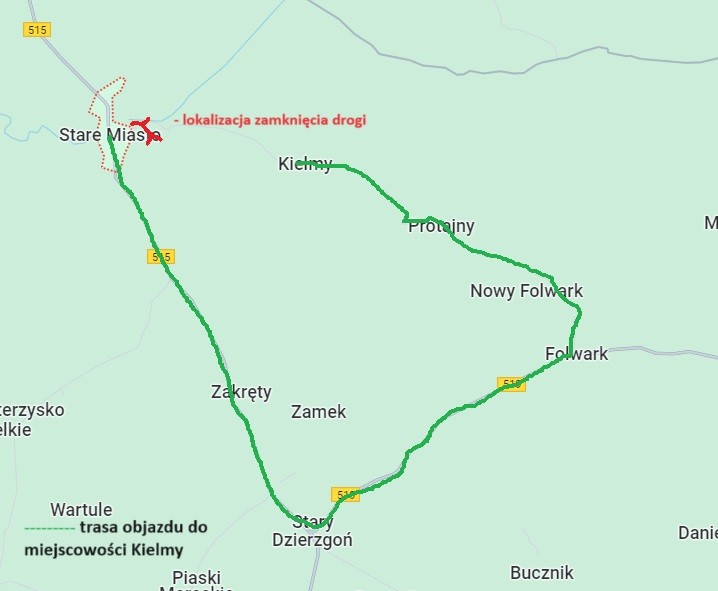 Powiat sztumski. Droga Stare Miasto – Kielmy awaryjnie zamknięta.