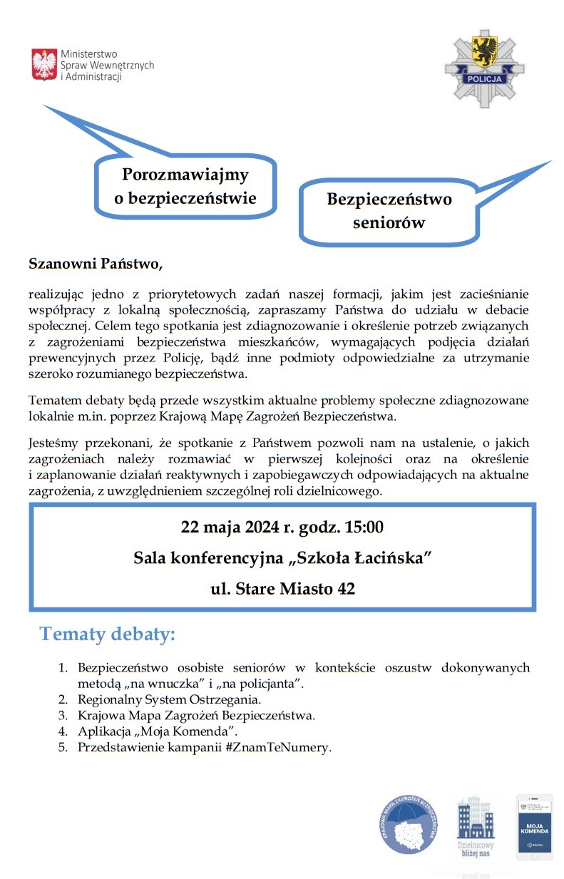 Debata społeczna – malborscy policjanci porozmawiają z seniorami o bezpieczeństwie.