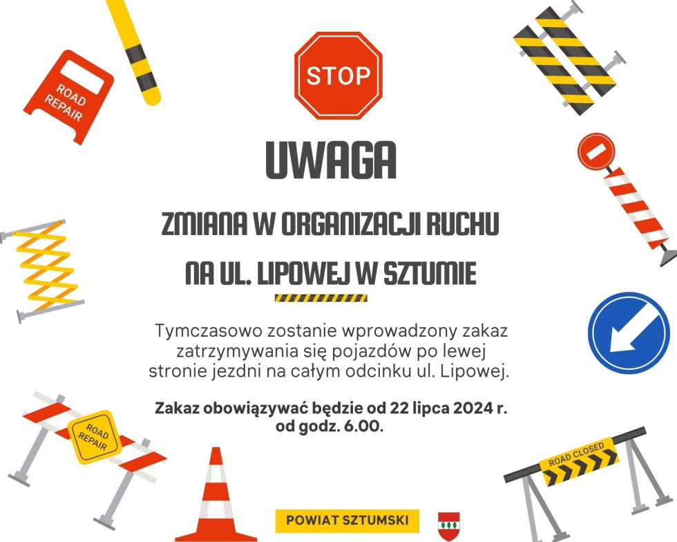 Uwaga, kierowcy! Od 22 lipca czasowa zmiana organizacji ruchu na ul. Lipowej w Sztumie.