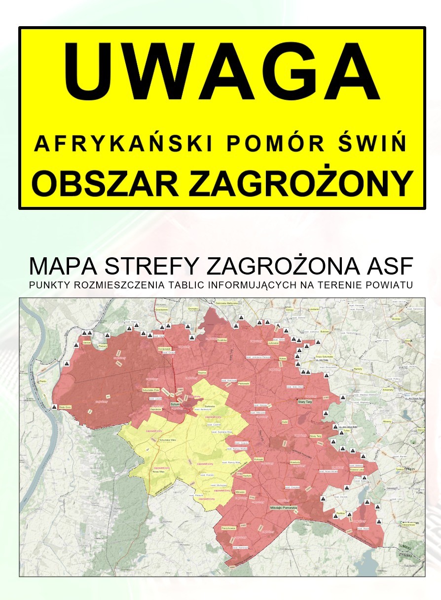 WAŻNE! Strefa zapowietrzona i zagrożona ASF w powiecie sztumskim.