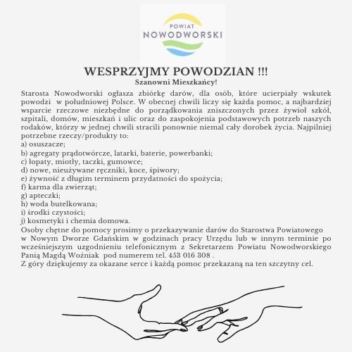 Powiat nowodworski wspiera powodzian – ruszyła zbiórka.