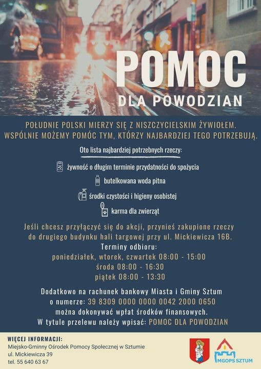 Powiat Sztumski dla powodzian – sprawdź, gdzie są punkty zbiórek.