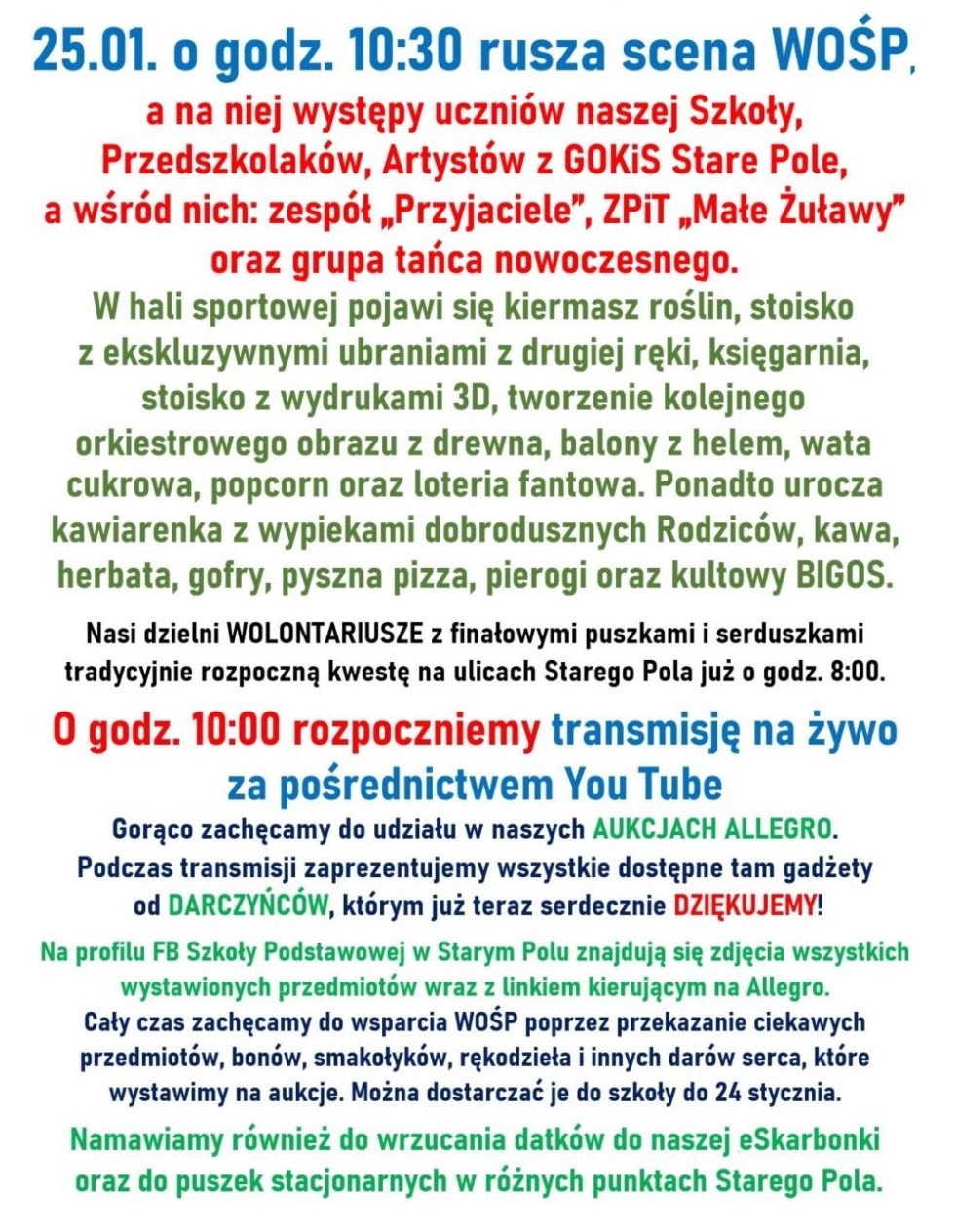 33. Finał WOŚP w Gminie Stare Pole – sprawdź, co przygotowano.