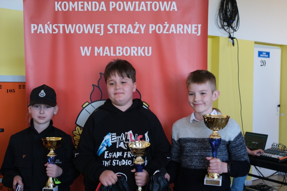 Młodzi strażacy z wiedzą i pasją – eliminacje powiatowe Ogólnopolskiego Turnieju Wiedzy Pożarniczej w Malborku.