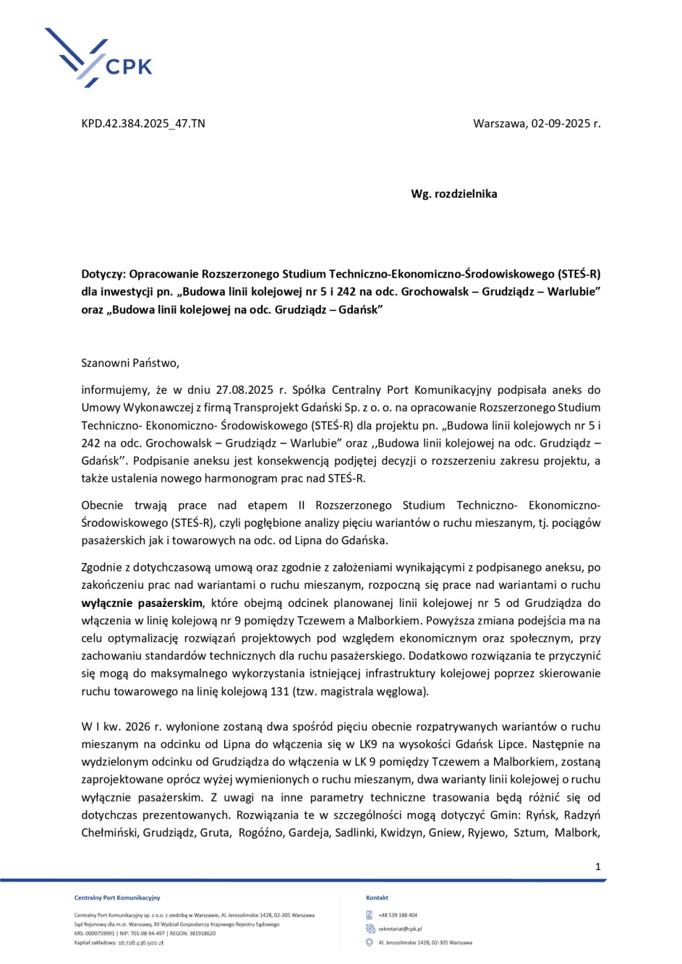 CPK przesuwa wybór wariantu inwestorskiego dla nowej linii kolejowej.