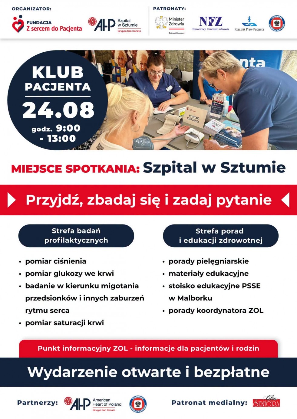 Klub Pacjenta ponownie w Sztumie. Bezpłatne badania i porady zdrowotne już 24 sierpnia