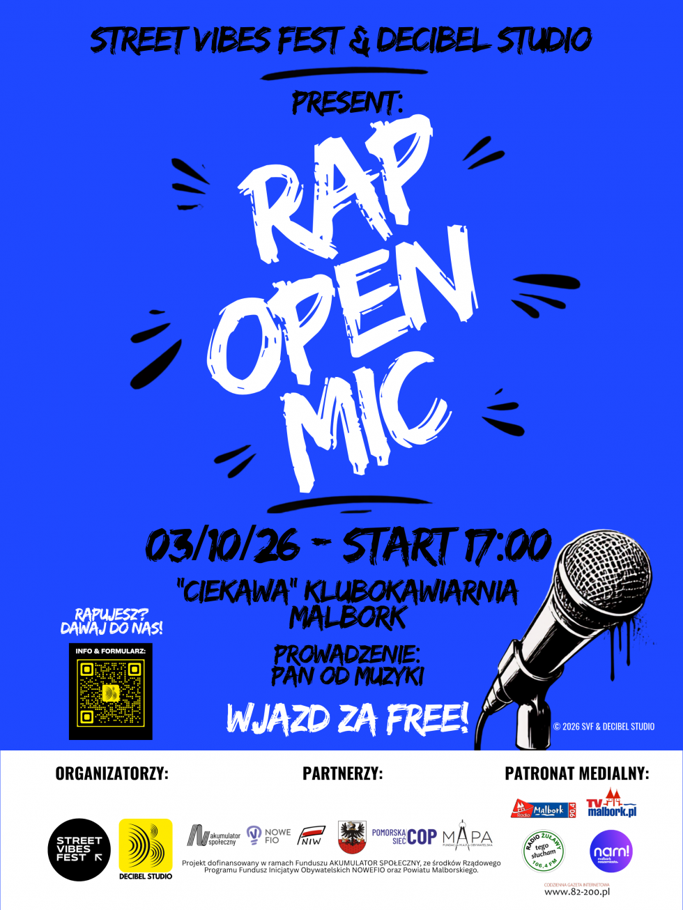 RAP OPEN MIC w Malborku. STREET VIBES FEST zaprasza na muzyczną noc pełną lokalnych talentów
