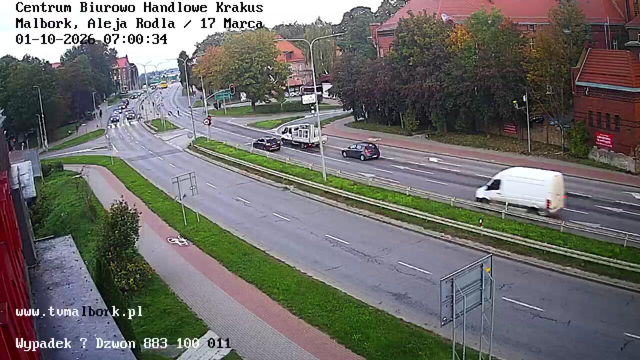 Podgląd: Centrum Biurowo Handlowe Krakus - Malbork, Aleja Rodła / 17 Marca. Kamera na żywo. DK 22 #RedLight #malbork #dk22