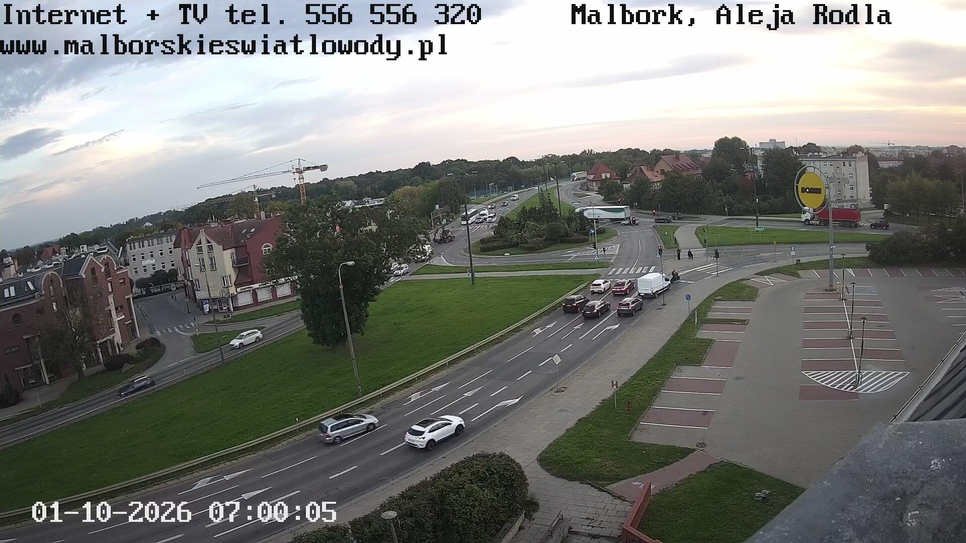 Podgląd: Rondo Lotników Polskich - Aleja Rodła - Aleja Wojska Polskiego. Malbork na żywo 24h